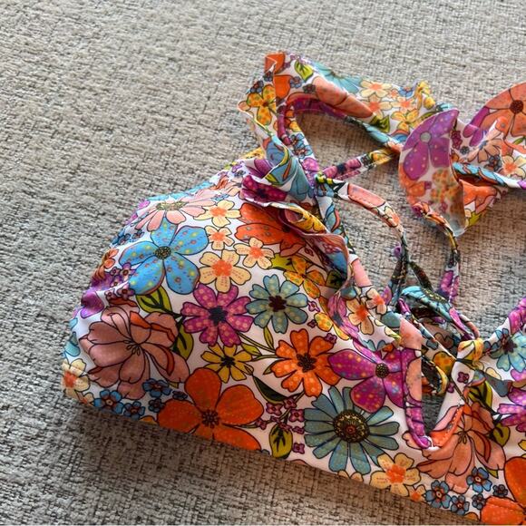 NWT Time and Tru Floral Ruffle Bikini Top Size Medium / 8 - 10 - Picture 3 of 10